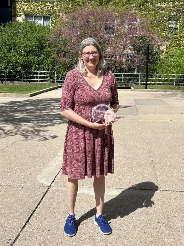 Carol Pope standing outside the Middleton Building with Forward in Access award