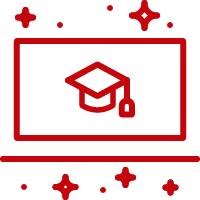 Icon of a laptop with a graduation cap on the screen